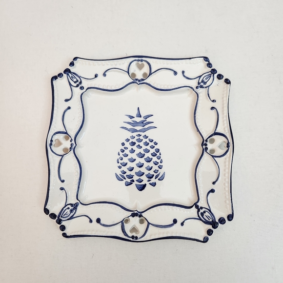 Neuwirth Pineapple square plate platter blue white perforated edge detail heart - Picture 1 of 9